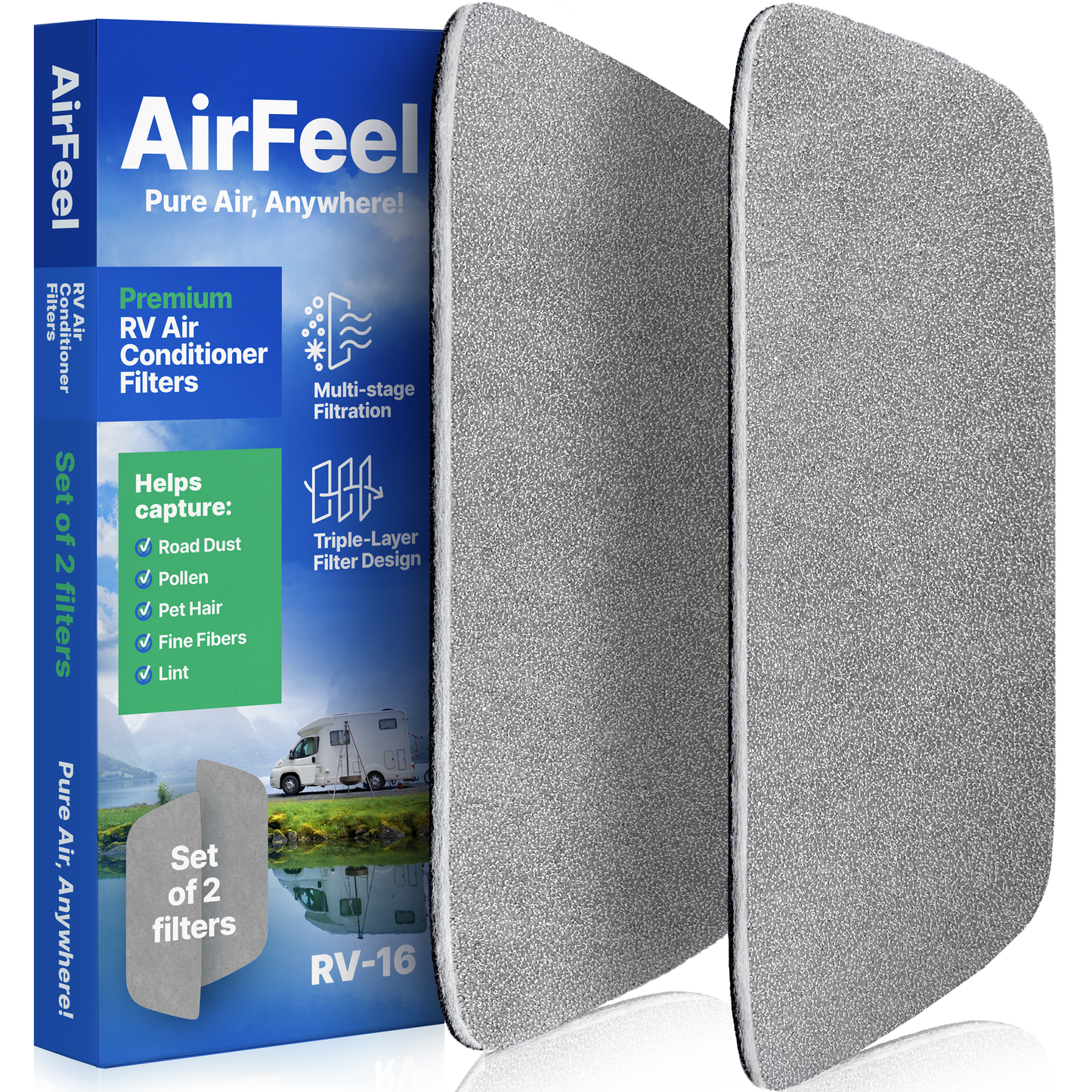 Premium RV AC Filter Replacement - New Triple-Stage Air Filters for Coleman Mach Air Conditioner - 6”x16” AC Filters for Camper, Motorhome, Travel Trailer, RV Fifth Wheel Must Haves Parts (2 Filters)