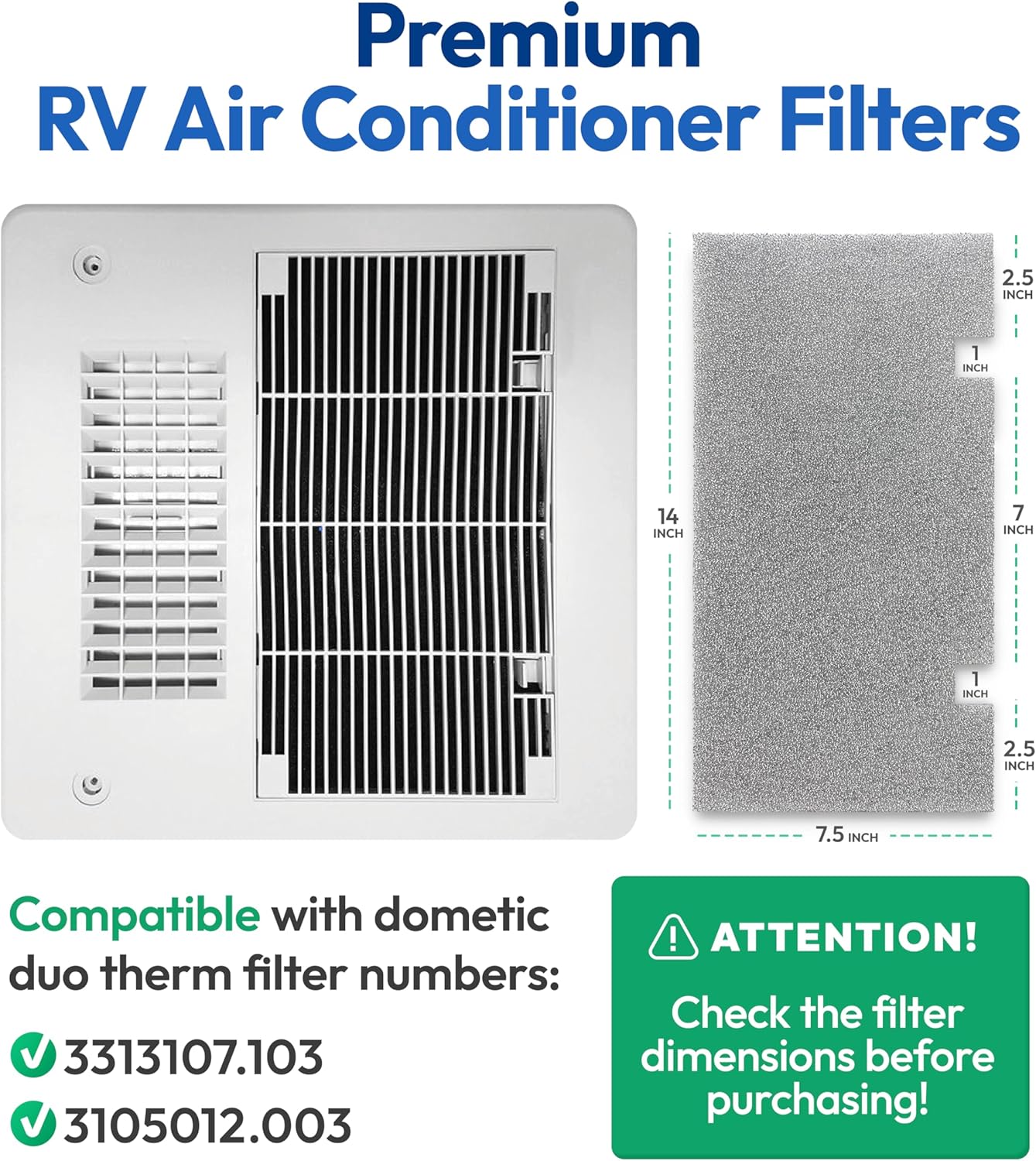 Premium RV AC Filter Replacement for Dometic Duo Therm, 7.5"x14" – Triple-Stage Camper, Motorhome, Travel Trailer (1 Pack)