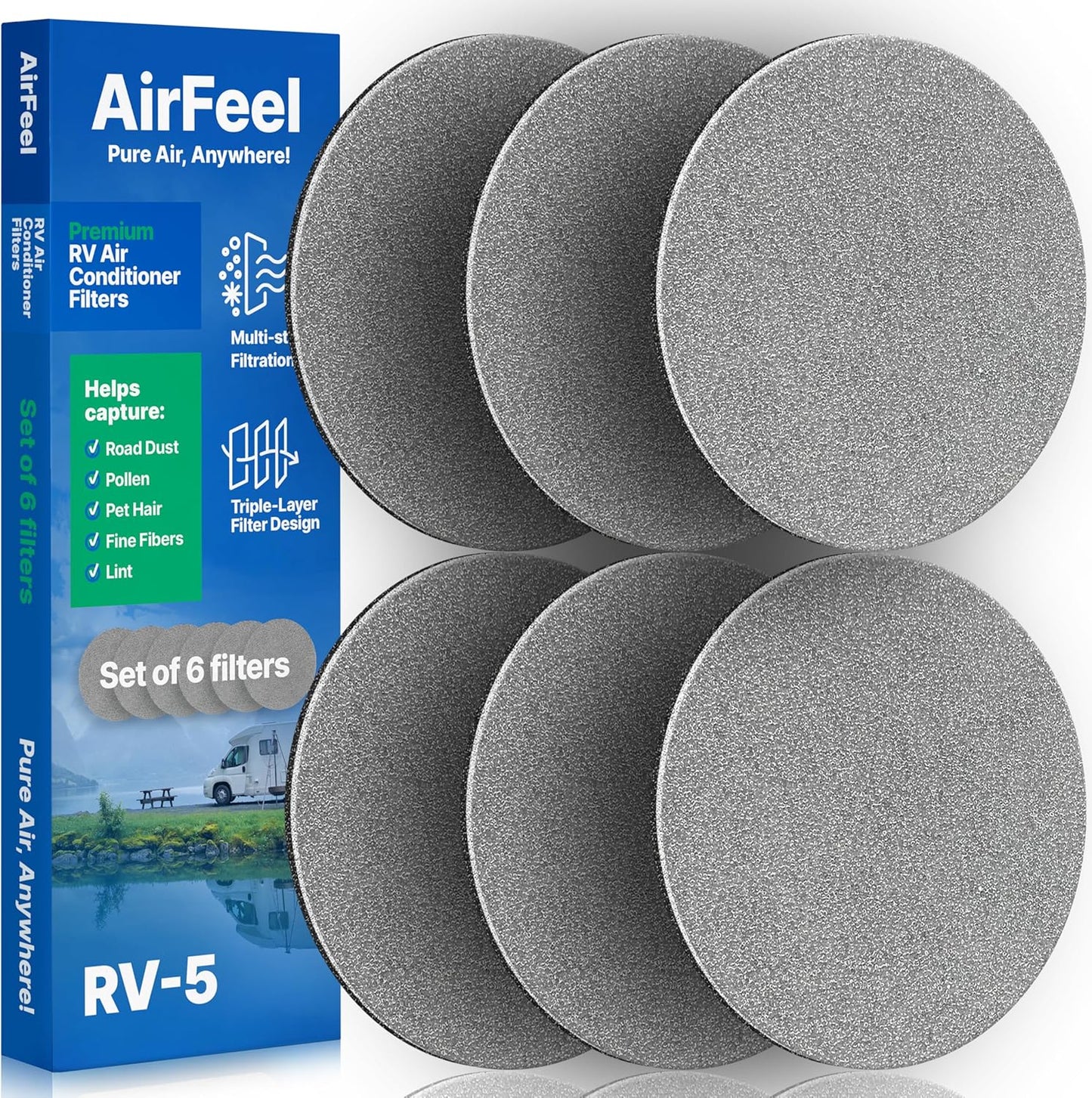 RV Air Vent Filter Inserts 5.25" – Round AC Duct Replacement Filters for 6-7/8" RV Intake Vent Grilles (6-Pack)