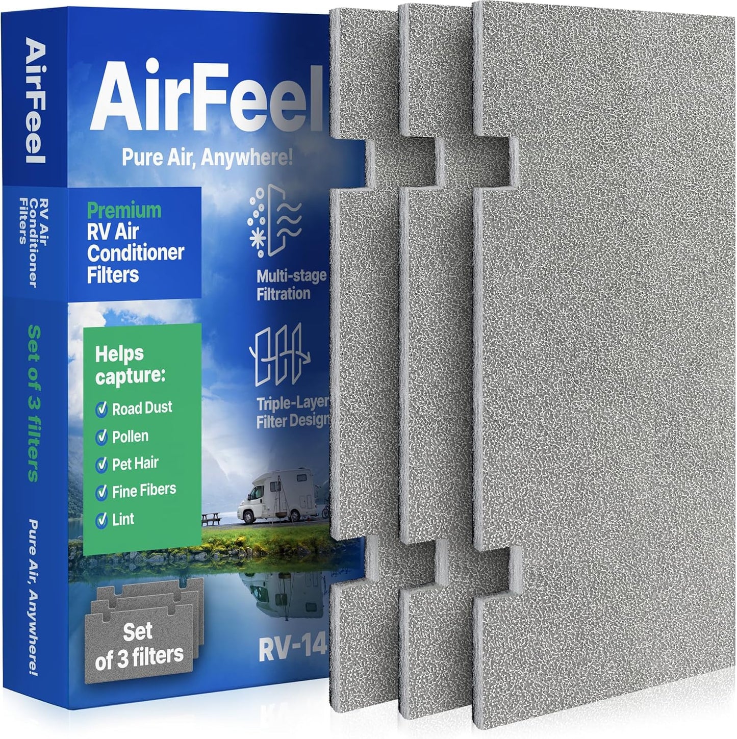 RV AC Filter 7.5" x 14" – Triple-Stage Replacement for Dometic Duo-Therm 3313107.103 & 3105012.003 (3-Pack)