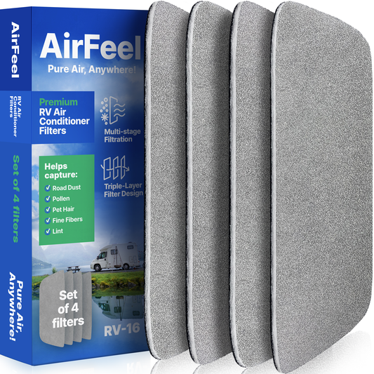 Premium RV AC Filter Replacement - New Triple-Stage Air Filters for Coleman Mach Air Conditioner - 6”x16” AC Filters for Camper, Motorhome, Travel Trailer, RV Fifth Wheel Must Haves Parts (4 Filters)
