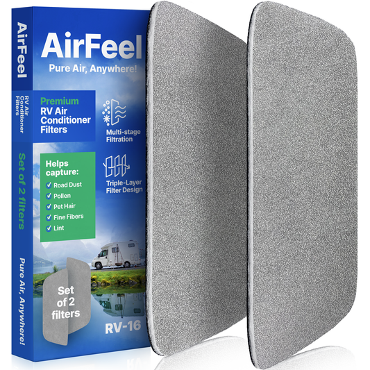 Premium RV AC Filter Replacement - New Triple-Stage Air Filters for Coleman Mach Air Conditioner - 6”x16” AC Filters for Camper, Motorhome, Travel Trailer, RV Fifth Wheel Must Haves Parts (2 Filters)